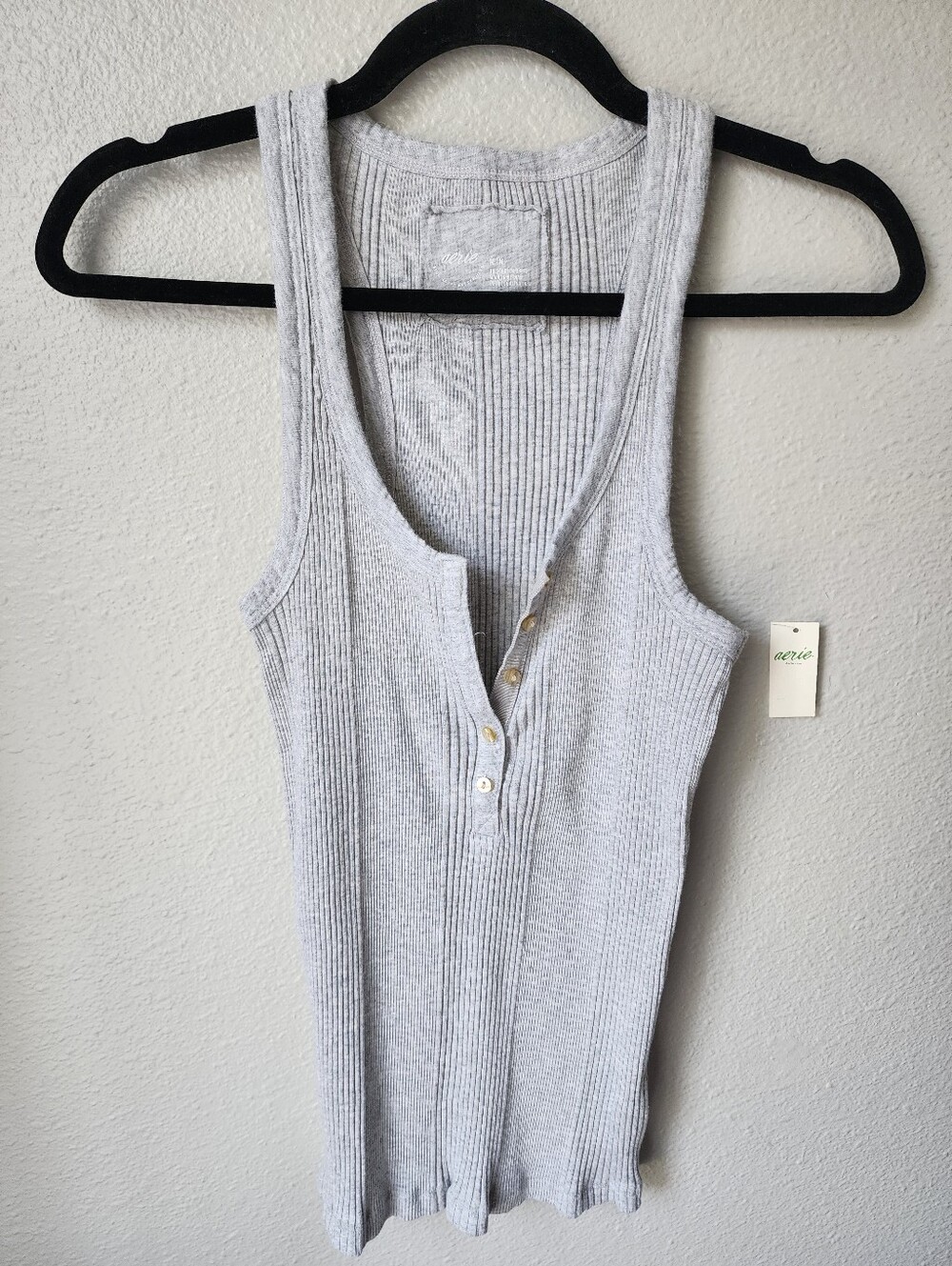 Aerie NWT Scoop Neck Ribbed Racerback Henley Tank Size Medium In Light Grey